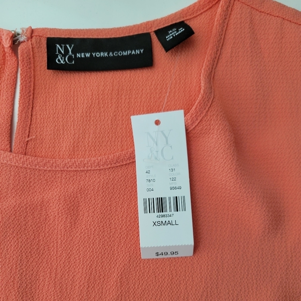 NY & Co Soft Papaya Ladder Sleeve‎ Blouse XS Boho Office Summer NWT - Picture 2 of 8